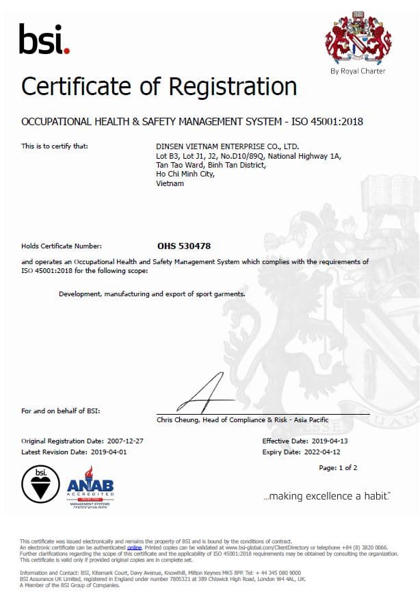 The company obtains the following certificates